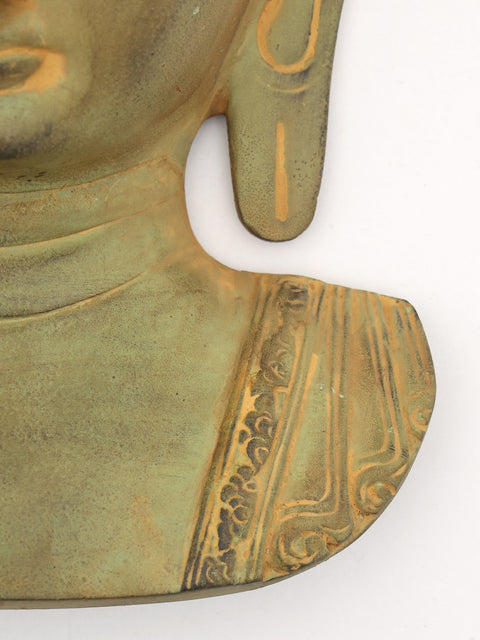 11" Buddha Face Wall Hanging Mask | Brass Statue