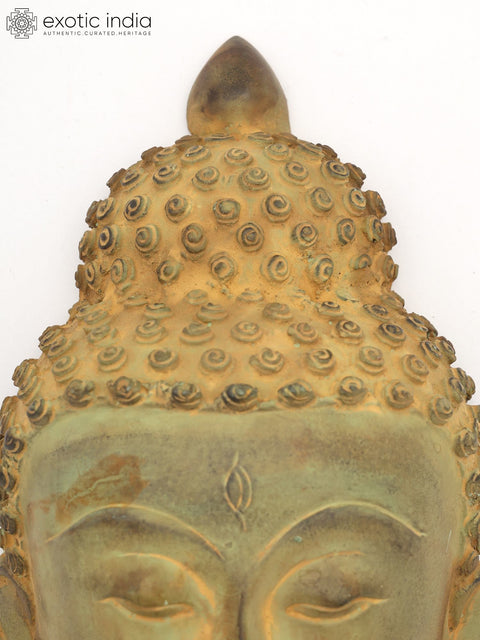 11" Buddha Face Wall Hanging Mask | Brass Statue
