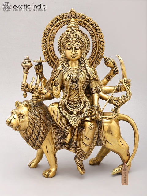 14" Goddess Durga (Sherawali Maa) | Brass Statue