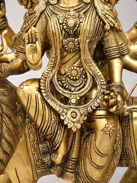 14" Goddess Durga (Sherawali Maa) | Brass Statue