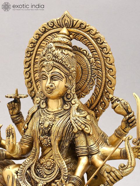14" Goddess Durga (Sherawali Maa) | Brass Statue