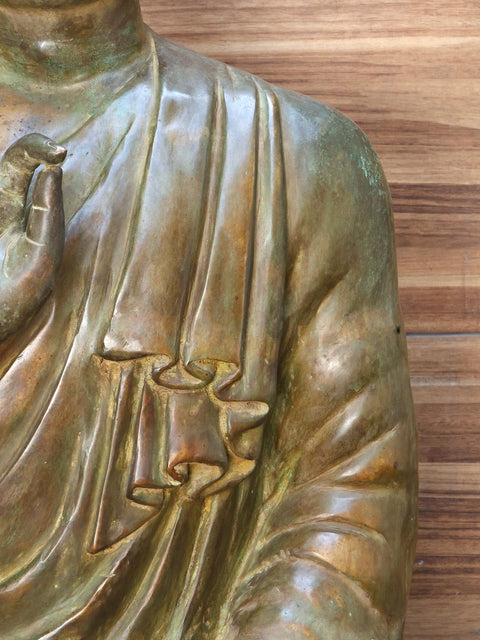 52" Large Lord Buddha Seated in Vitark Mudra on Lotus Pedestal | Brass Statue