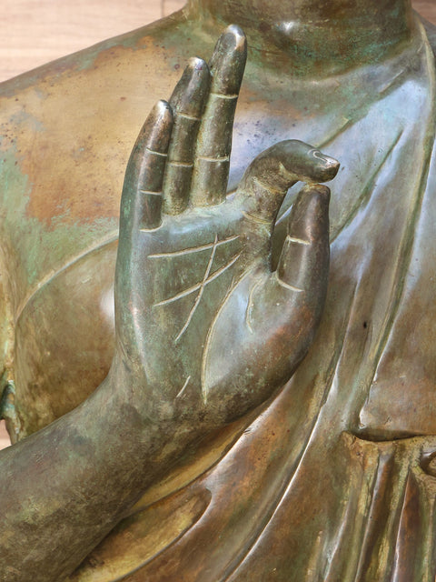 52" Large Lord Buddha Seated in Vitark Mudra on Lotus Pedestal | Brass Statue