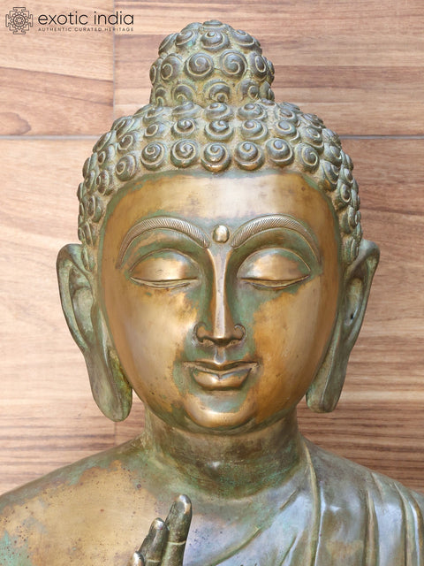 52" Large Lord Buddha Seated in Vitark Mudra on Lotus Pedestal | Brass Statue