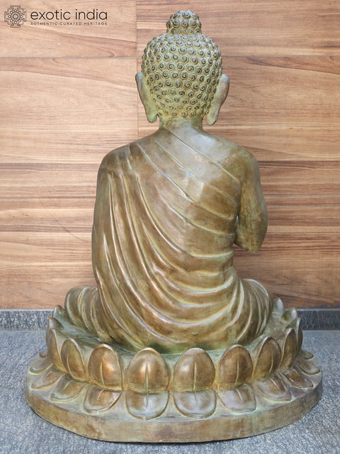 52" Large Lord Buddha Seated in Vitark Mudra on Lotus Pedestal | Brass Statue