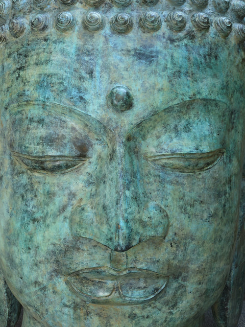 8 Feet Giant Buddha Head with Sacred Flame Ushnisha | Brass Sculpture