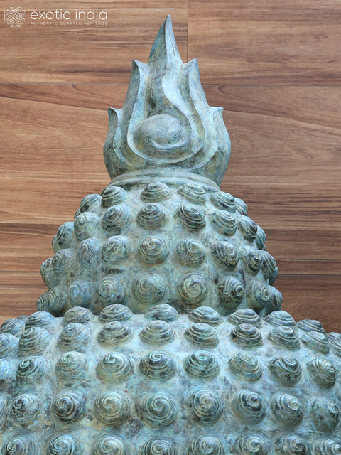 8 Feet Giant Buddha Head with Sacred Flame Ushnisha | Brass Sculpture