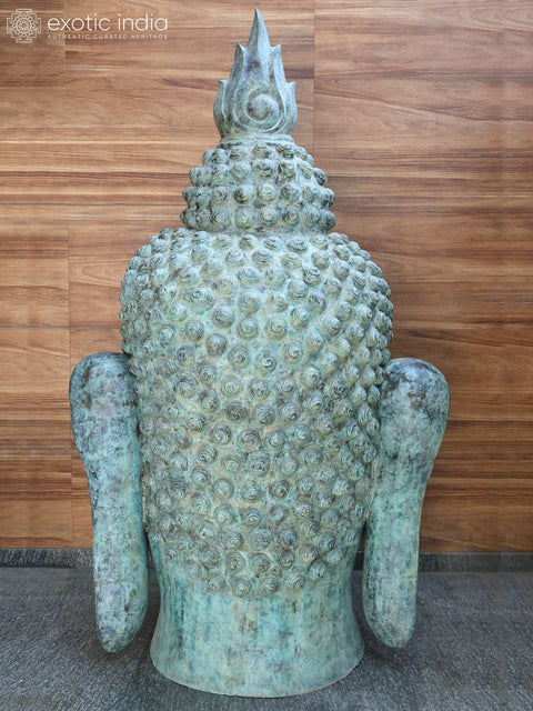 8 Feet Giant Buddha Head with Sacred Flame Ushnisha | Brass Sculpture