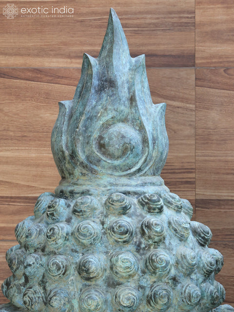 8 Feet Giant Buddha Head with Sacred Flame Ushnisha | Brass Sculpture