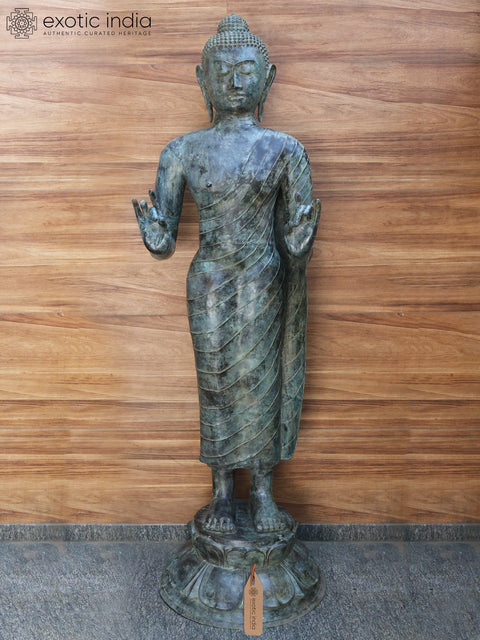 102" Huge Standing Lord Buddha in Karana Mudra | Brass Sculpture (Shipped by Sea Overseas)