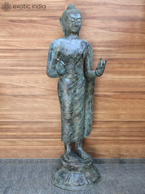 102" Huge Standing Lord Buddha in Karana Mudra | Brass Sculpture (Shipped by Sea Overseas)