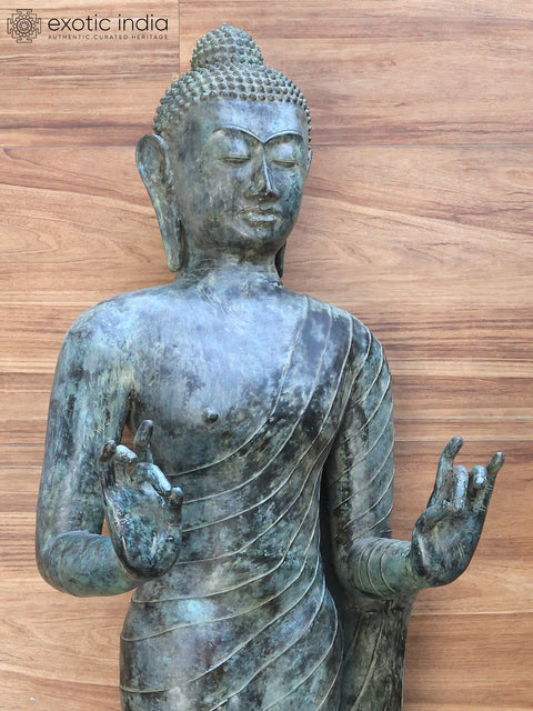 102" Huge Standing Lord Buddha in Karana Mudra | Brass Sculpture (Shipped by Sea Overseas)