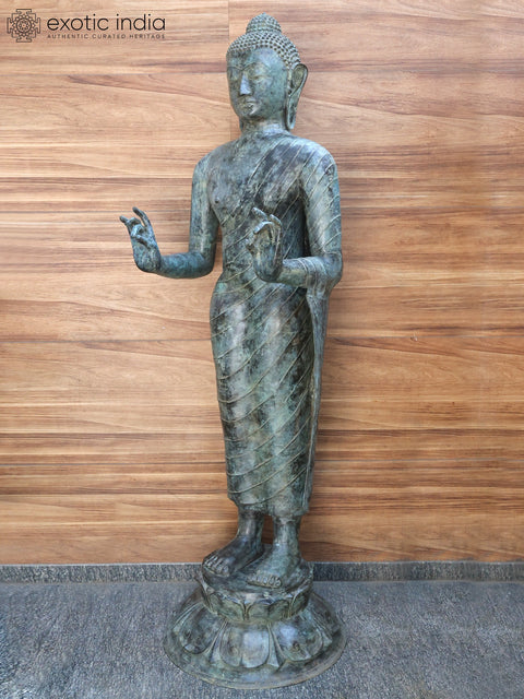 102" Huge Standing Lord Buddha in Karana Mudra | Brass Sculpture (Shipped by Sea Overseas)