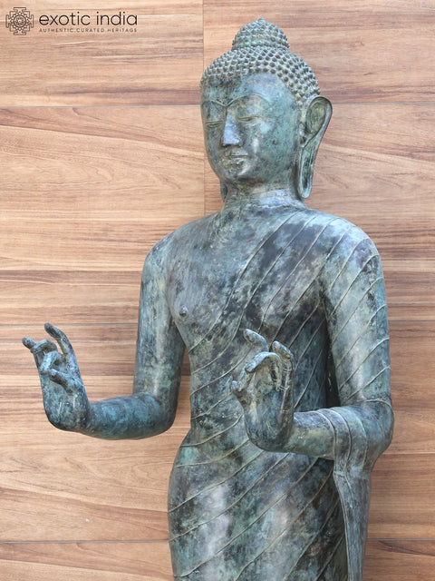 102" Huge Standing Lord Buddha in Karana Mudra | Brass Sculpture (Shipped by Sea Overseas)