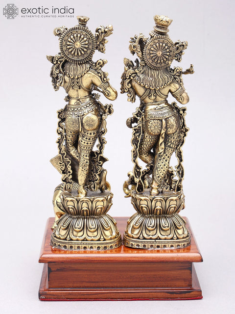 9" Superfine Standing Radha Krishna with Elephants | Brass Statues on Wood Base