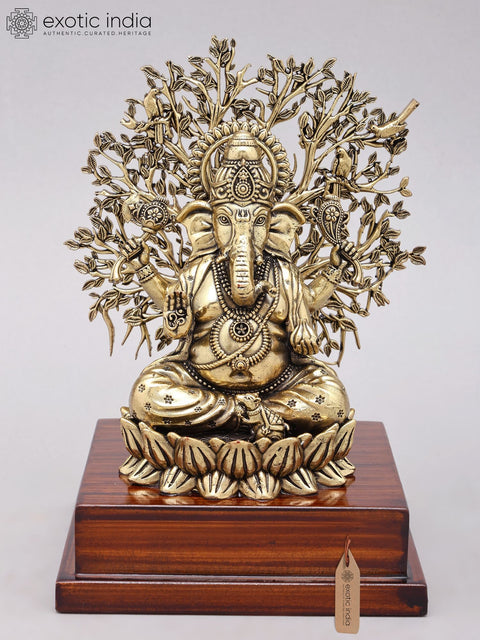 Superfine Ganesha With Tree And Wooden Base