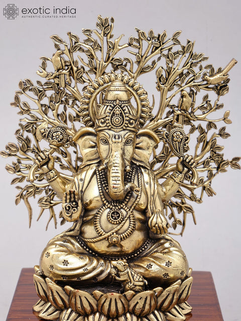 Superfine Ganesha With Tree And Wooden Base