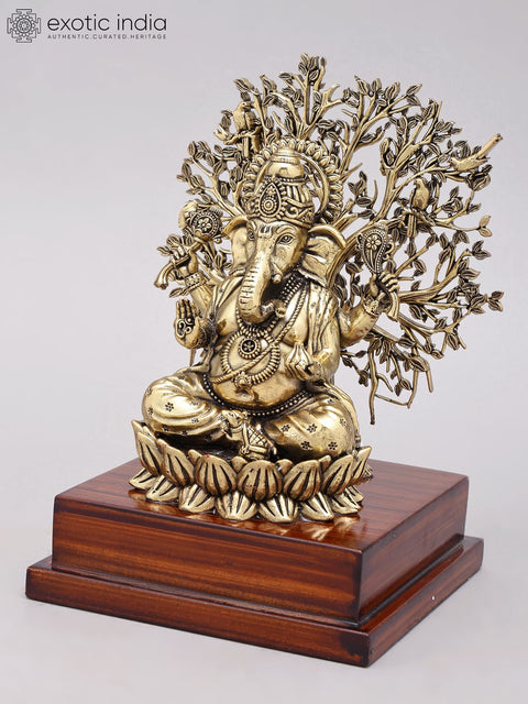 Superfine Ganesha With Tree And Wooden Base