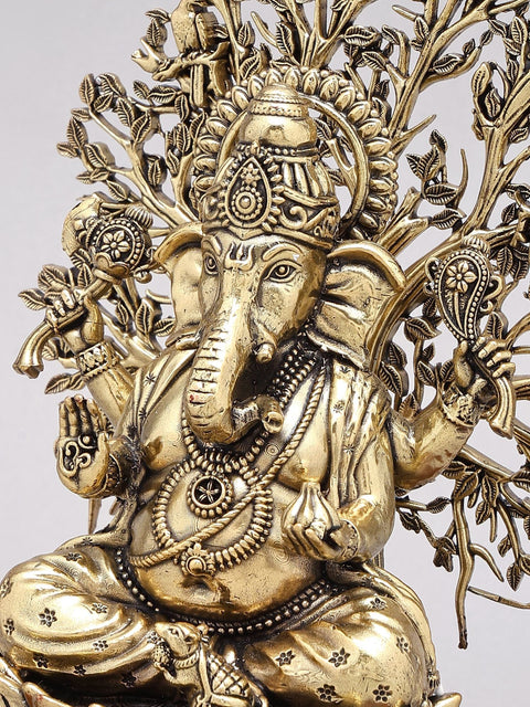 Superfine Ganesha With Tree And Wooden Base