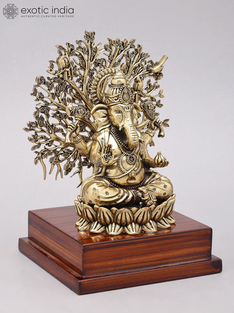 Superfine Ganesha With Tree And Wooden Base