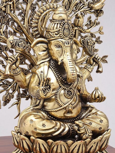 Superfine Ganesha With Tree And Wooden Base