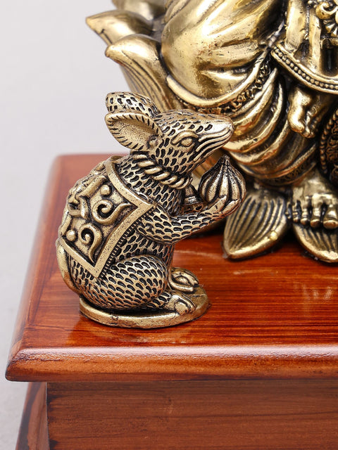 9" Brass Superfine Blessing Lord Ganesha on Wood Base
