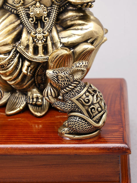 9" Brass Superfine Blessing Lord Ganesha on Wood Base