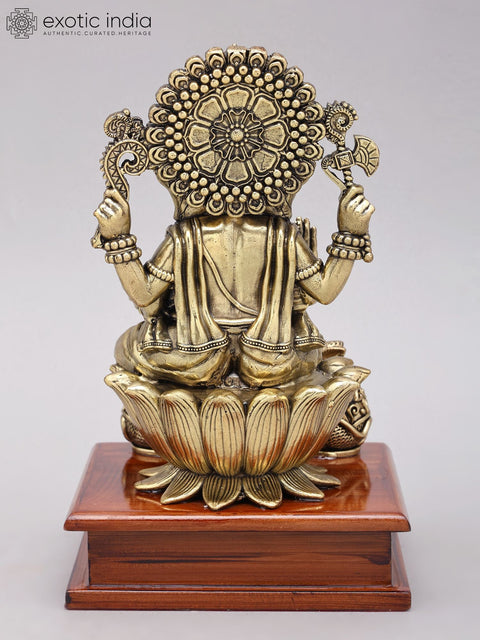9" Brass Superfine Blessing Lord Ganesha on Wood Base
