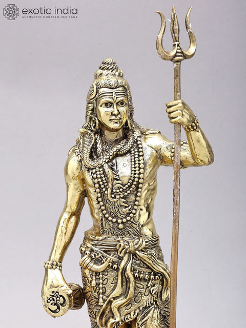 13" Superfine Standing Lord Shiva with Nandi and Shivalinga | Brass Statues on Wood Base