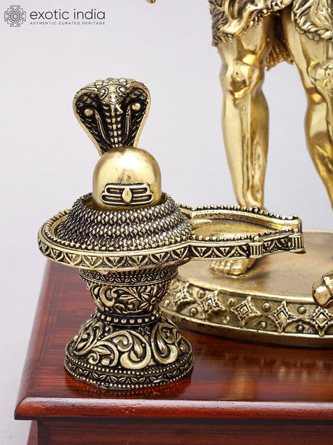 13" Superfine Standing Lord Shiva with Nandi and Shivalinga | Brass Statues on Wood Base