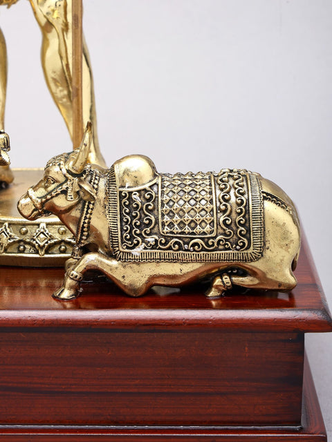 13" Superfine Standing Lord Shiva with Nandi and Shivalinga | Brass Statues on Wood Base