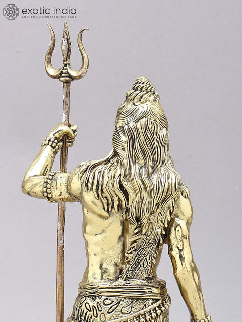 13" Superfine Standing Lord Shiva with Nandi and Shivalinga | Brass Statues on Wood Base