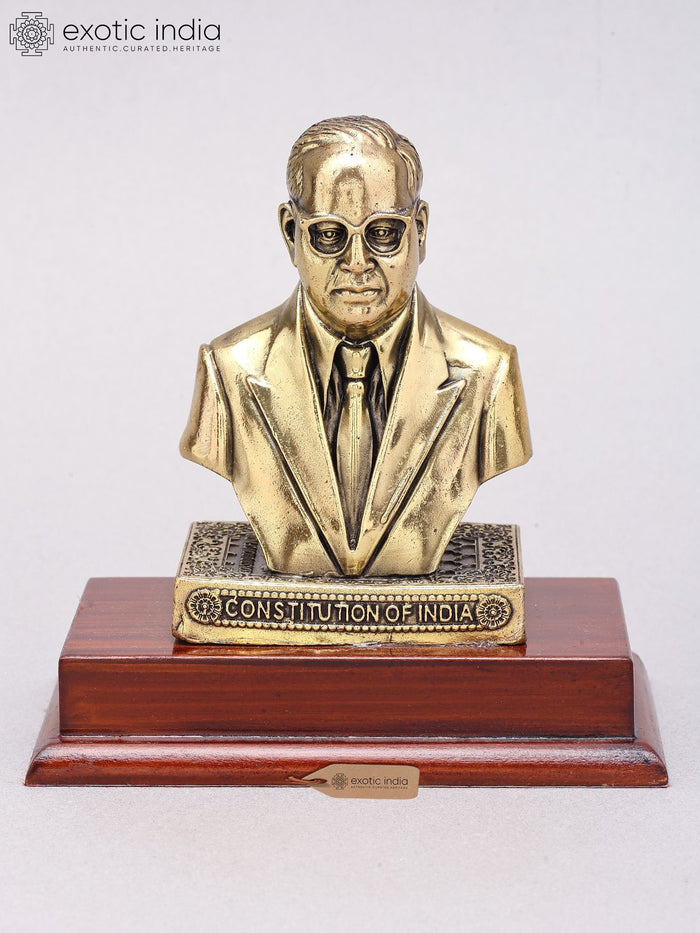 5" Dr. B.R. Ambedkar Brass Bust Statue with Wood Base