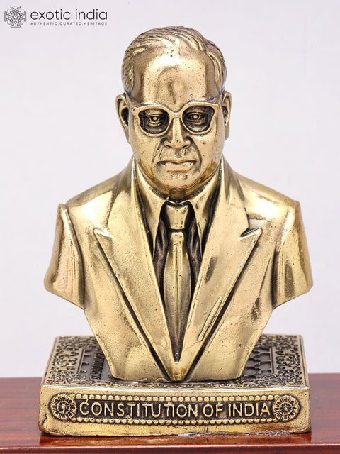5" Small Baba Saheb Dr. B.R. Ambedkar Bust | Superfine Brass Statue on Wood Base