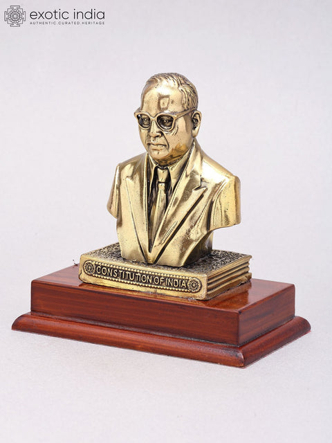 5" Small Baba Saheb Dr. B.R. Ambedkar Bust | Superfine Brass Statue on Wood Base