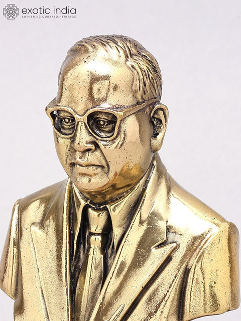 5" Small Baba Saheb Dr. B.R. Ambedkar Bust | Superfine Brass Statue on Wood Base