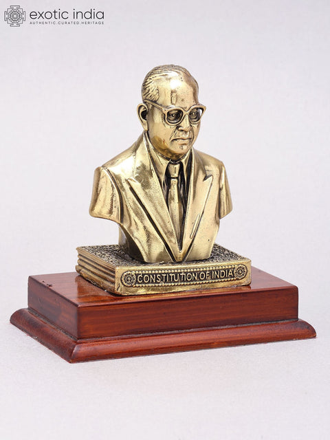 5" Small Baba Saheb Dr. B.R. Ambedkar Bust | Superfine Brass Statue on Wood Base
