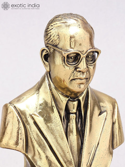 5" Small Baba Saheb Dr. B.R. Ambedkar Bust | Superfine Brass Statue on Wood Base