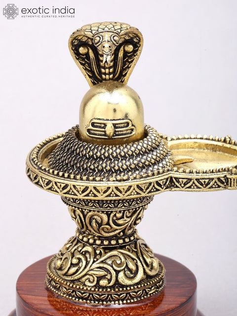 Superfine Brass Shivalinga on Wood Base