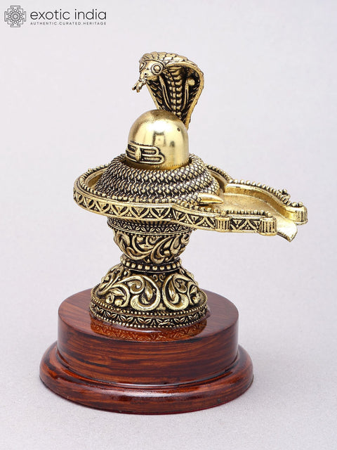 Superfine Brass Shivalinga on Wood Base