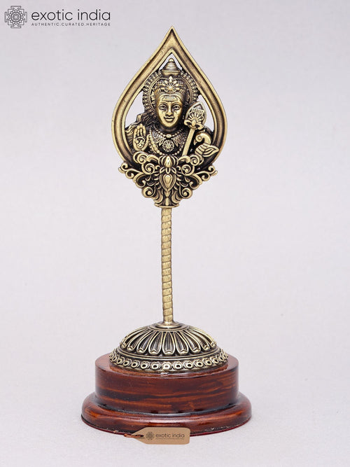7" Handmade Lord Karttikeya Vel Brass Statue on Wood Base