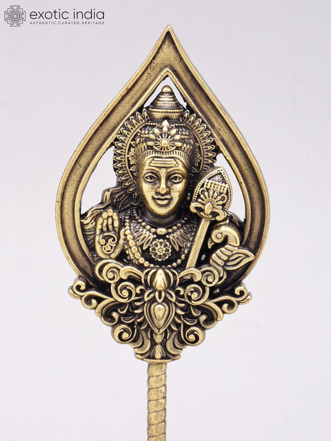 7" Superfine Lord Karttikeya Vel in Brass on Wood Base