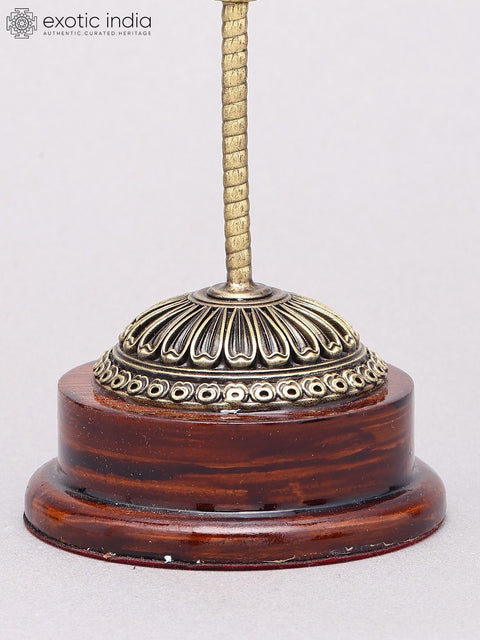 7" Superfine Lord Karttikeya Vel in Brass on Wood Base