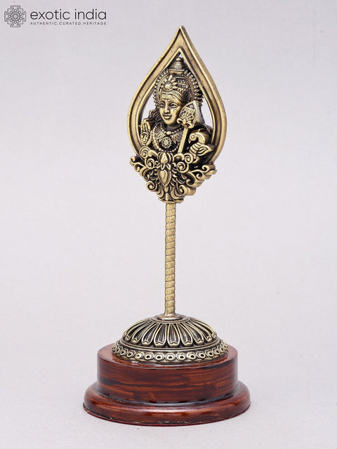 7" Superfine Lord Karttikeya Vel in Brass on Wood Base