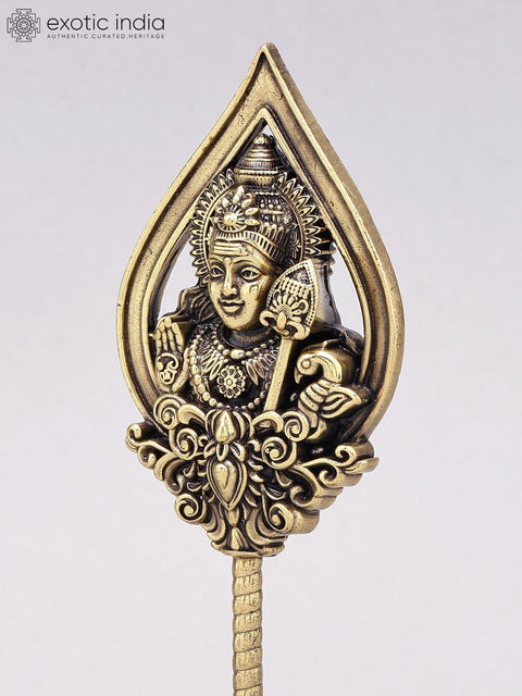 7" Superfine Lord Karttikeya Vel in Brass on Wood Base