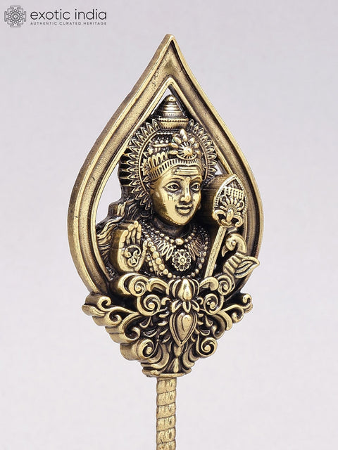7" Superfine Lord Karttikeya Vel in Brass on Wood Base