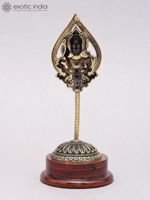 7" Superfine Lord Karttikeya Vel in Brass on Wood Base