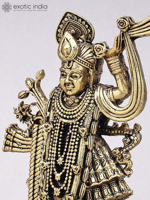 6" Small Superfine Shrinathji Idol | Brass Statue on Wood Base