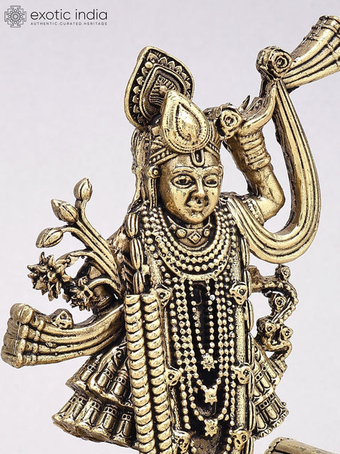 6" Small Superfine Shrinathji Idol | Brass Statue on Wood Base
