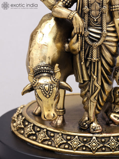 6" Small Superfine Dattatreya Statue in Brass on Wood Base